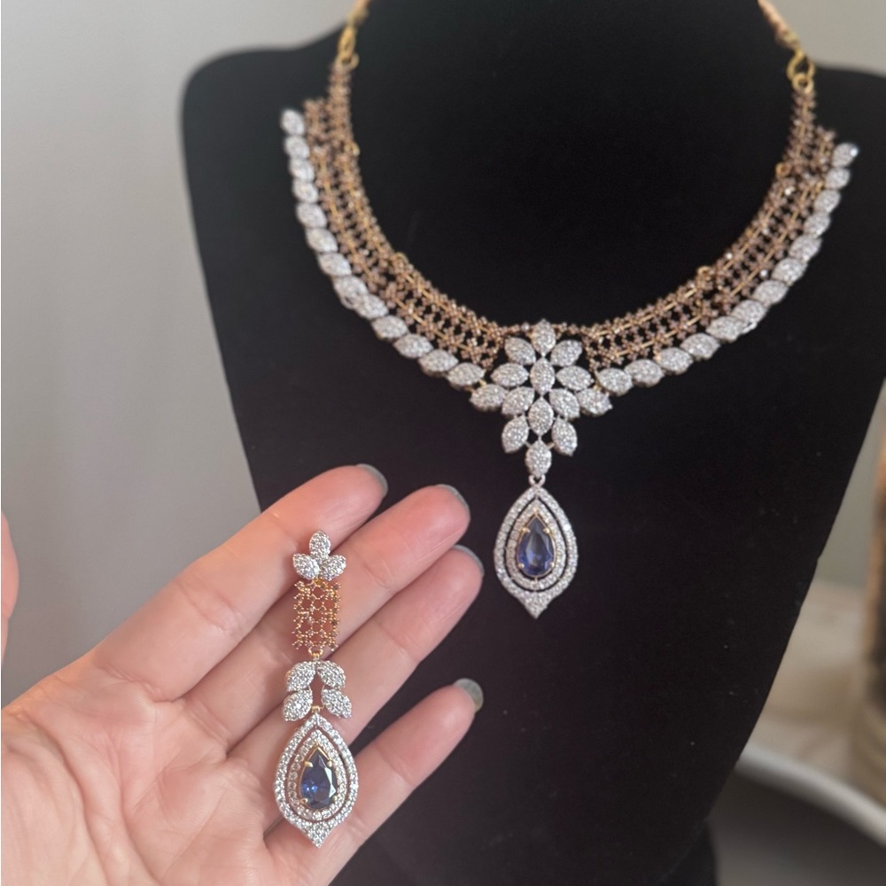 Necklace & Earring Set Solid 925 Sterling Silver with 22k Gold plated